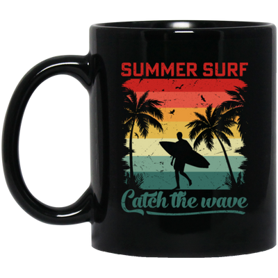 Surf Lover, Summer Surf, Catch The Wave, Retro Summer Gift, Surfing Love Gift Black Mug