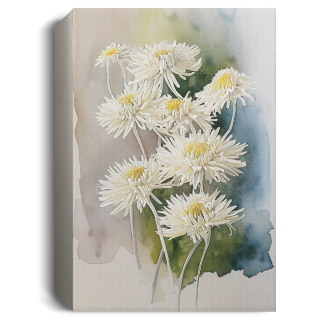 A Bunch Of Blooming Chrysanthemum, Watercolor White Flower