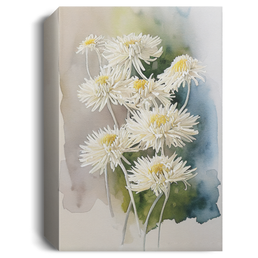 A Bunch Of Blooming Chrysanthemum, Watercolor White Flower