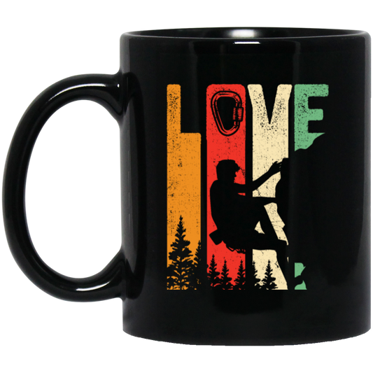 Retro Cool Rock Climbing, Mountain Climbing Tools Black Mug