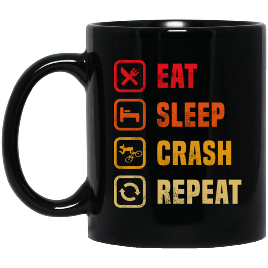 Retro Eat Sleep Crash Repeat - Mountain Biking Black Mug