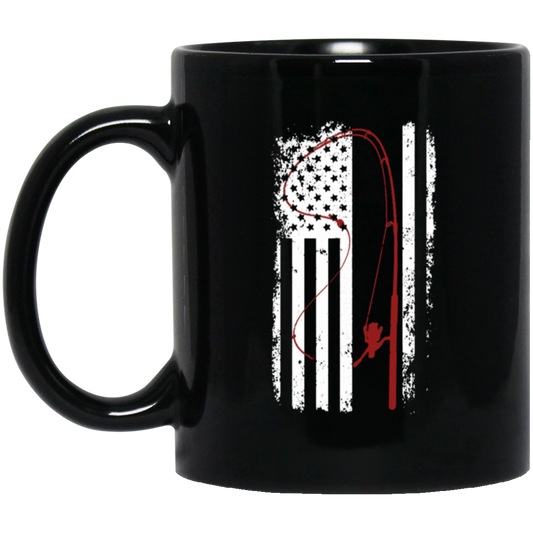 American Flag, Love To Fishing, Retro Fishing Lover, Fishing Lover Black Mug