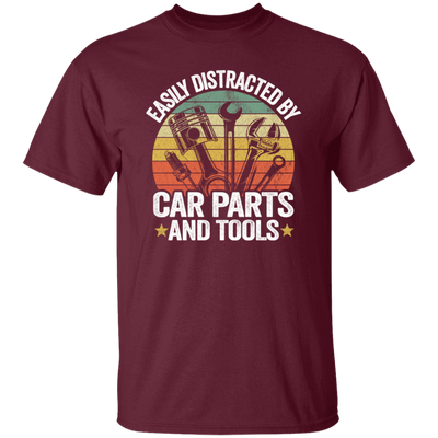 Retro Car Parts, Easily Distracted By Car Parts And Tools, Funny Tool Lover Unisex T-Shirt