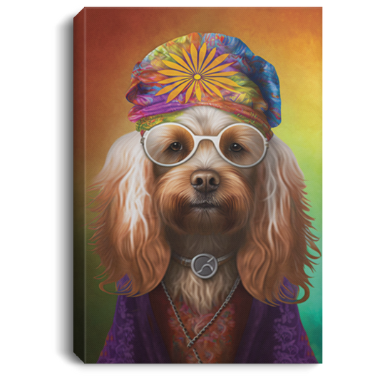 Dog Dressed As A Hippie, The Dogs Hippie With Strange Necklace, Yorkshire Wear The Circle Glasses