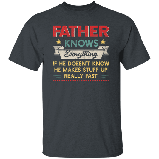 Show your Dad how much you know about him with this Vintage Father Know Everything Fathers Day Tshirt. The perfect Father's Day gift, this t-shirt features a fun, classic saying that any Dad will appreciate. Perfect for any Dad who likes to be in the know!