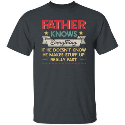 Show your Dad how much you know about him with this Vintage Father Know Everything Fathers Day Tshirt. The perfect Father's Day gift, this t-shirt features a fun, classic saying that any Dad will appreciate. Perfect for any Dad who likes to be in the know!