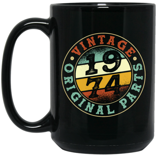 Vintage 1974, Retro 1974 Birthday Gift, Original Part 1974 Black Mug