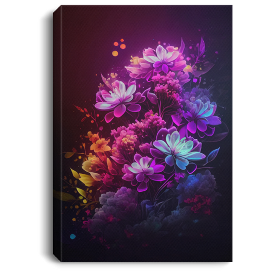 Beautiful Flower Clusters With Flowers Shine Brightly, Neon Lights Canvas