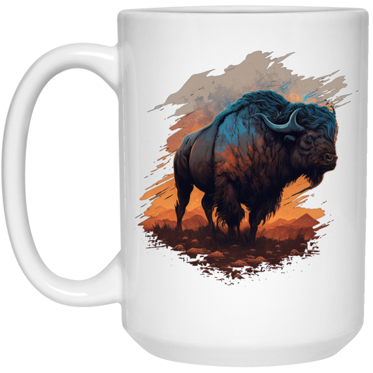 Buffalo Love Gift, Buffalo On A Field, Vintage Style, Cool Buffalo White Mug