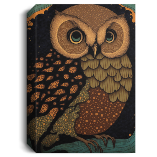 Owl Canvas, Adorable Magical Intricate Woodblock, Adorable Owl With Big Circle Eyes