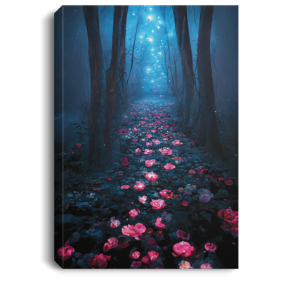 Dark Rose Forest. A Rose Path, Long Floating Blue Roses On The Ground, Secret Forest, Miracle Forest