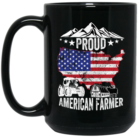 American Flag, Proud American Farmer, Tractor Love Gift, American Farmer Black Mug