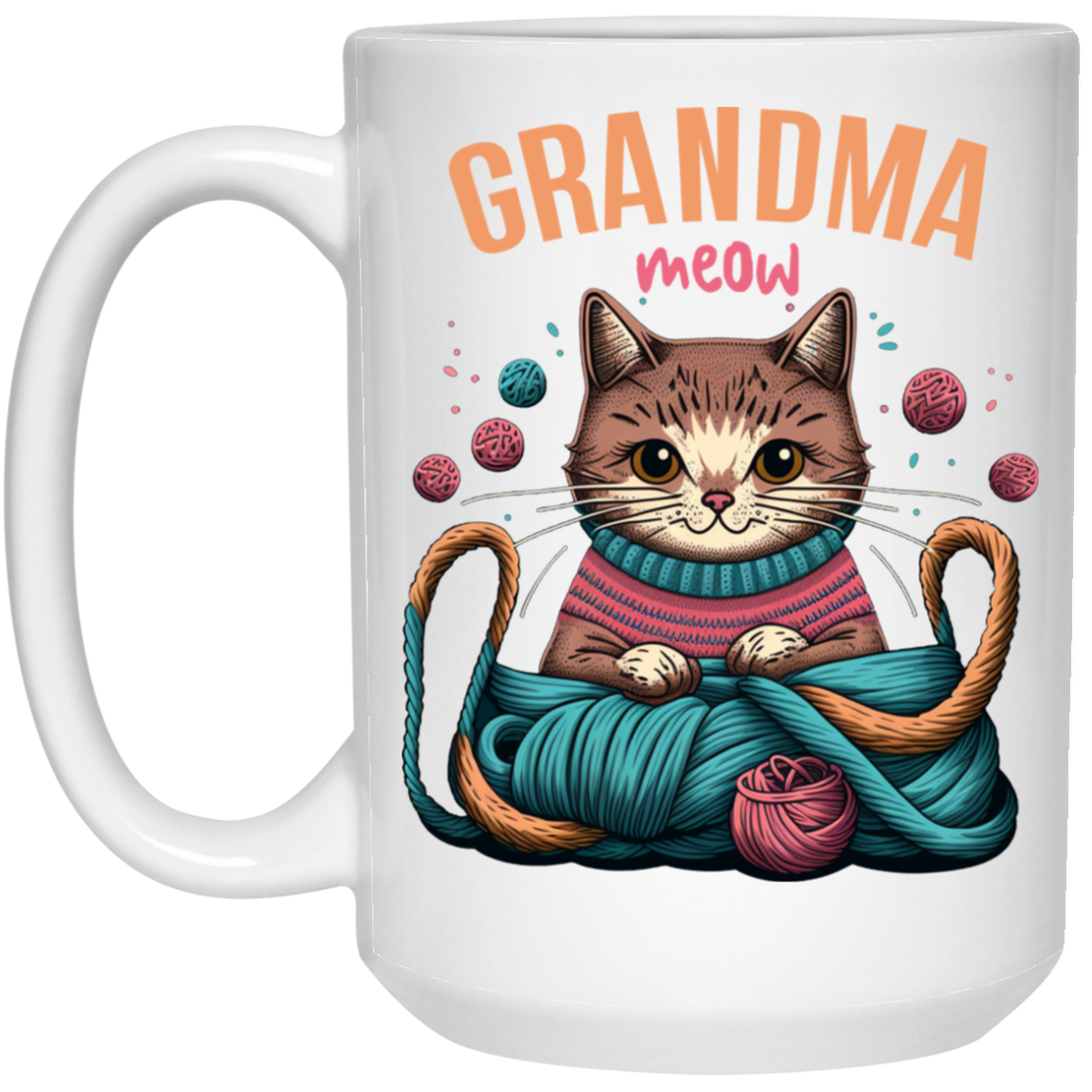 Knitting Grandma, Grandmeow, Love Cat, Love Knit, Gift For Grandma White Mug