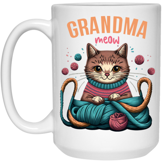 Knitting Grandma, Grandmeow, Love Cat, Love Knit, Gift For Grandma White Mug