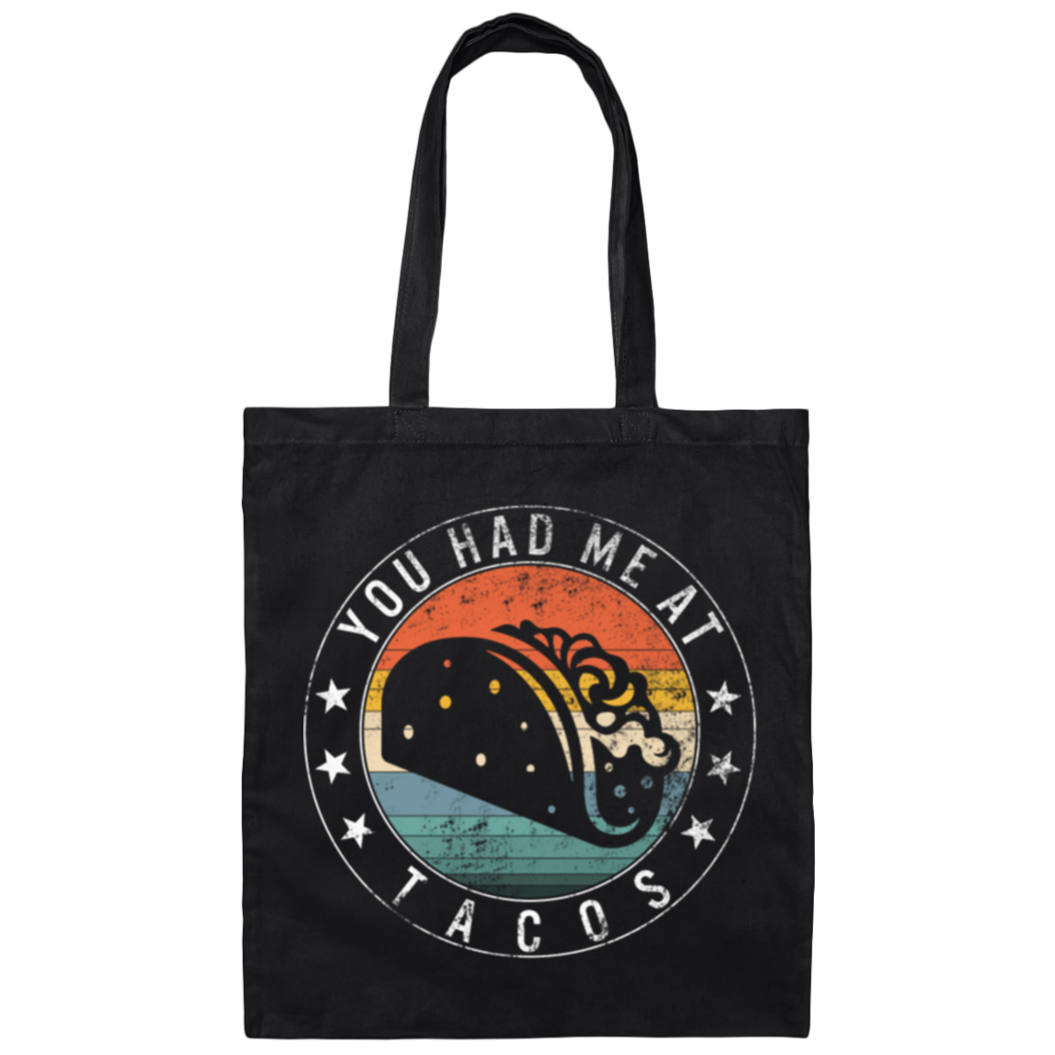 This Womens Taco, You Had Me At Tacos Retro Canvas Tote Bag lets taco lovers express their passion in style. Crafted with durable canvas material, this unique bag features a charming, retro 'You Had Me At Tacos' design to create a stylish, eye-catching look.