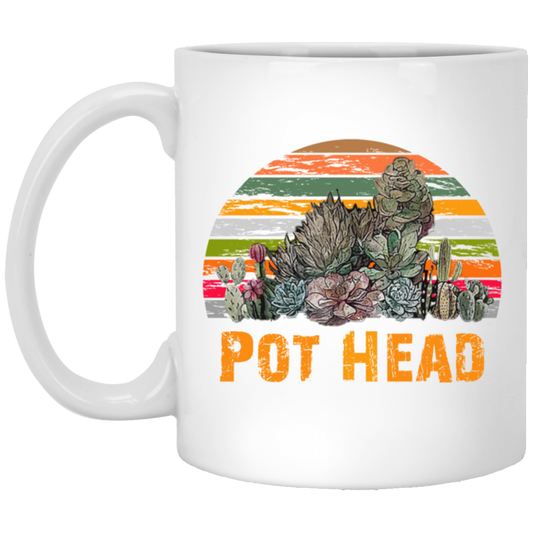 Pot Head Stone Flowers Vintage Retro Sunset White Mug