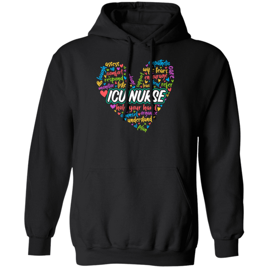 ICU Nurse, Nurse In My Heart, Hold Your Hand, Caregiver Gift, Colorful Nurse Pullover Hoodie