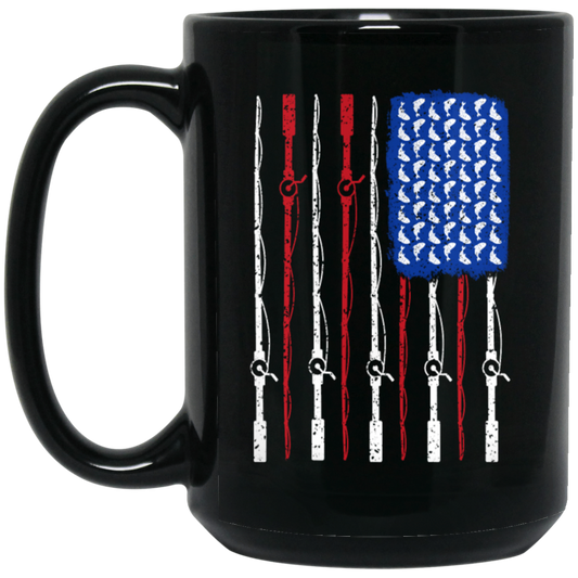 American Rod, Fishing American, Fisherman Lover, Fisherman Gift, Fish Rod Black Mug