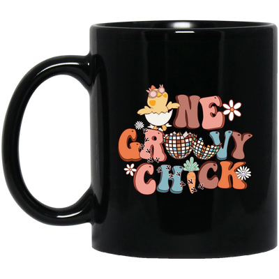 Love Chicken Gift, One Groovy Chick, Retro Chicken, Easter Gift Love Black Mug