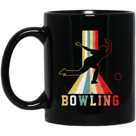 Colorful Bowling, Sporty Retro, Boy Gift, Bowling Lover Gift Black Mug