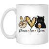 Peace Love Beer Black Cat, Funny Gift White Mug