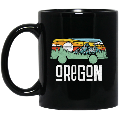 Oregon Love Gift, Outdoor Hippie, Van Nature Retro, National Park Black Mug