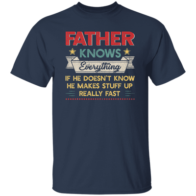 Show your Dad how much you know about him with this Vintage Father Know Everything Fathers Day Tshirt. The perfect Father's Day gift, this t-shirt features a fun, classic saying that any Dad will appreciate. Perfect for any Dad who likes to be in the know!