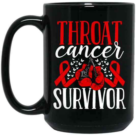 Awareness Ribbon Gift, Throat Cancer Awareness Ribbon Gloves Survivor Black Mug