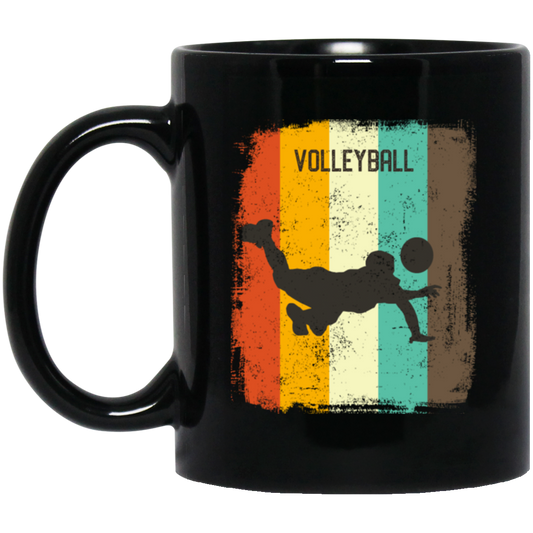 Retro 70s Vintage Volleyball Player Mens Gift Sporty Volleyball Lover Black Mug