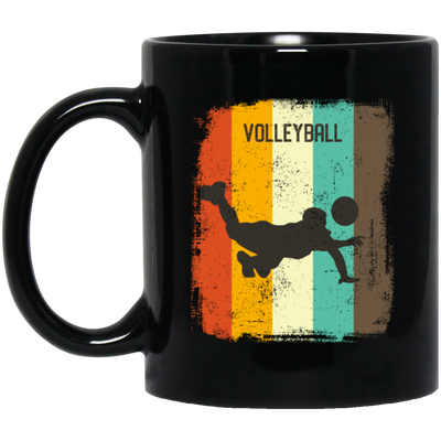 Retro 70s Vintage Volleyball Player Mens Gift Sporty Volleyball Lover Black Mug