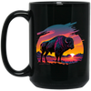 A Bison In Front Of The Sunset, Neon Style, Smooth Lines, Best Of Cow Black Mug