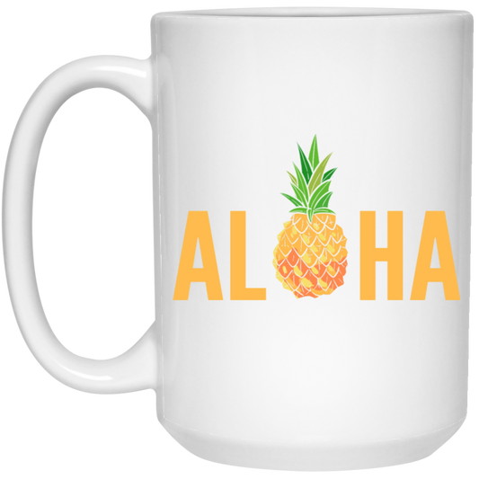Aloha Pineapple Tropical Fruit Summer Vacation Hawaii Pineapple Lover White Mug