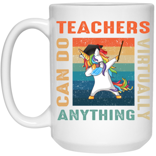 Vintage Teachers Can Do Virtually Anything, Unicorn Template White Mug