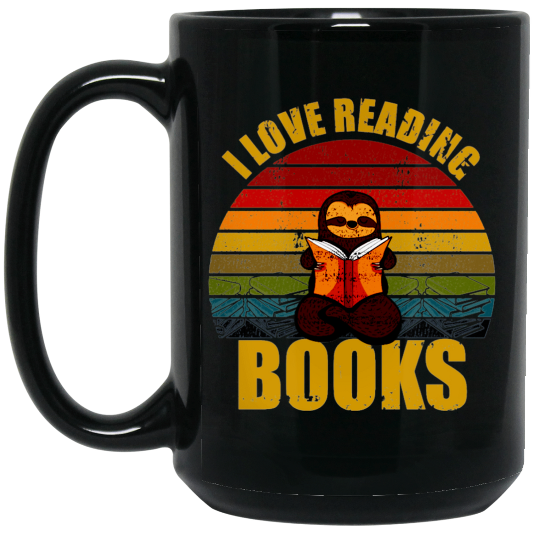 Sloth I Love Reading Books Black Mug