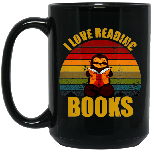 Sloth I Love Reading Books Black Mug