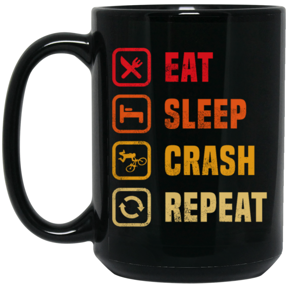 Retro Eat Sleep Crash Repeat - Mountain Biking Black Mug