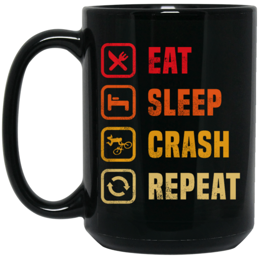 Retro Eat Sleep Crash Repeat - Mountain Biking Black Mug