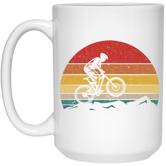 Vintage Biking, Cycling Biker Retro, Riding On Mountain Retro White Mug