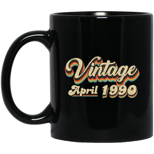 Birthday Gift Vintage April 1990 Black Mug