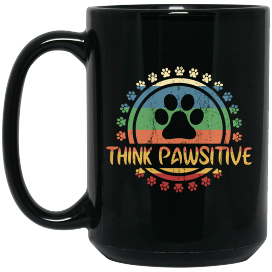 Retro Dog Paw print Cat Think Pawsitive Pet lover