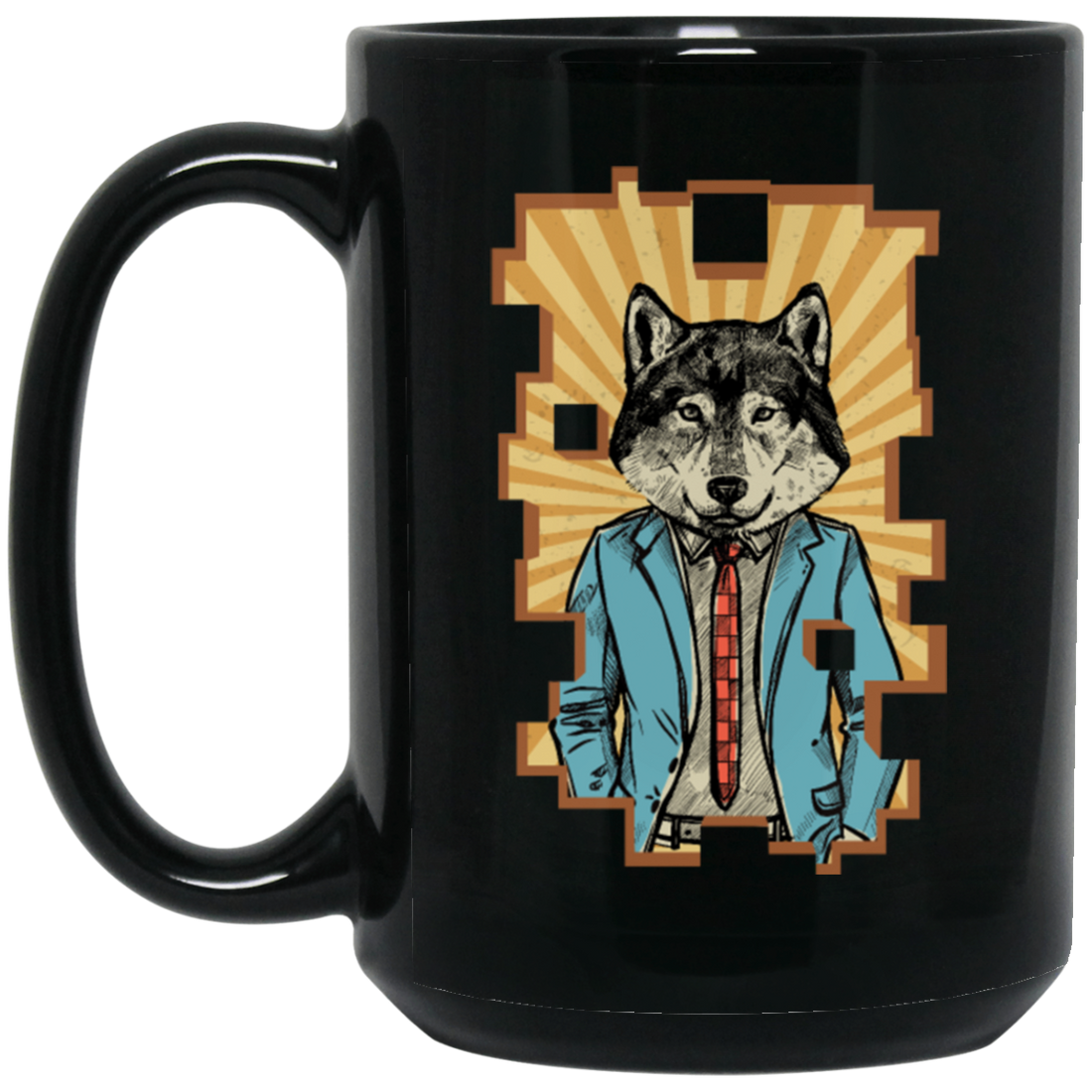 Wolf Hipster Animal Retro Wolf Herd Vintage Cool Black Mug