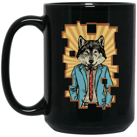 Wolf Hipster Animal Retro Wolf Herd Vintage Cool Black Mug