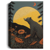 Woodblock Woodcut California Bear, California Poppies, Bear Under The Moon, Bear In The Forest