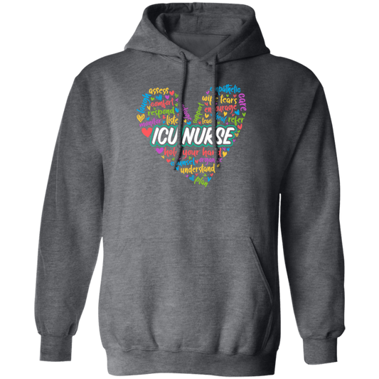 ICU Nurse, Nurse In My Heart, Hold Your Hand, Caregiver Gift, Colorful Nurse Pullover Hoodie