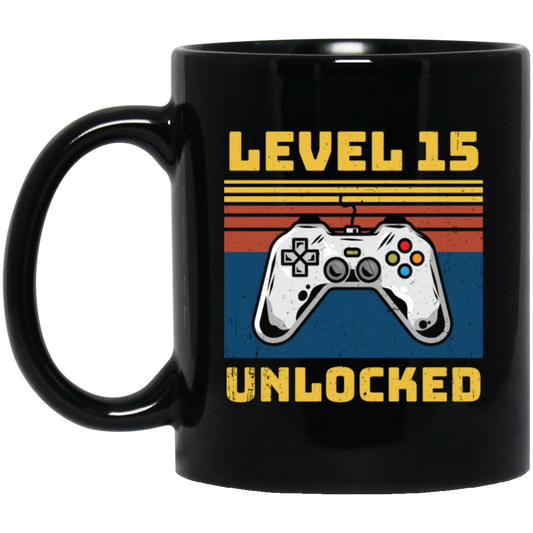 Retro 15th Birthday, Gaming Lover, Gift For Gamer 15 Years Gift Black Mug