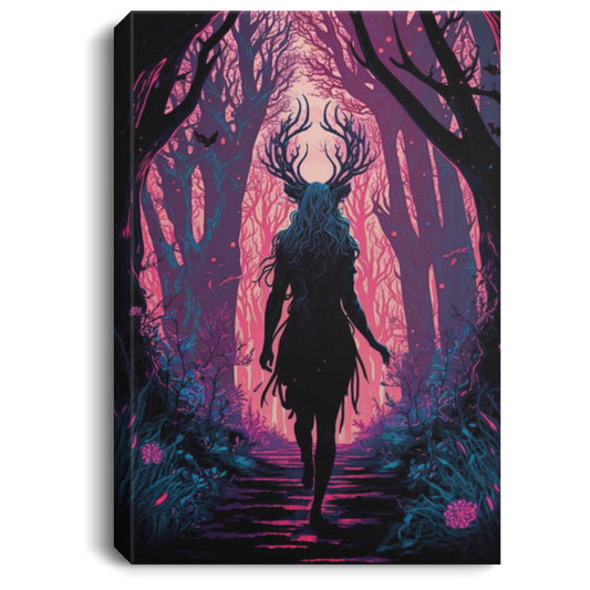 Dusky Hued Lady Satan Walking Through Psychedelic Forest Canvas