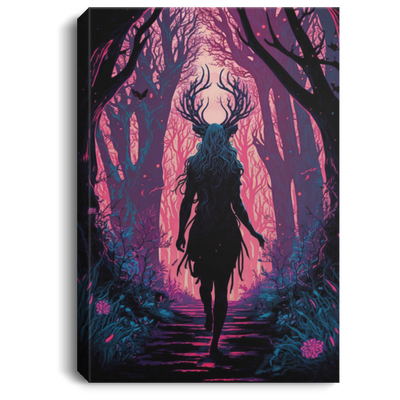 Dusky Hued Lady Satan Walking Through Psychedelic Forest Canvas
