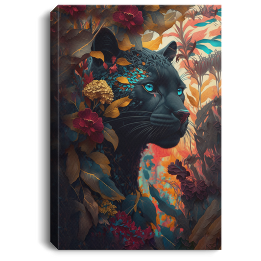 Black Panther Hiding Behind Vibrant Intricate Flowers, Majestic Black Panther With Flowers