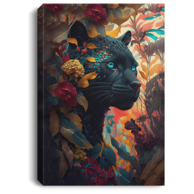 Black Panther Hiding Behind Vibrant Intricate Flowers, Majestic Black Panther With Flowers