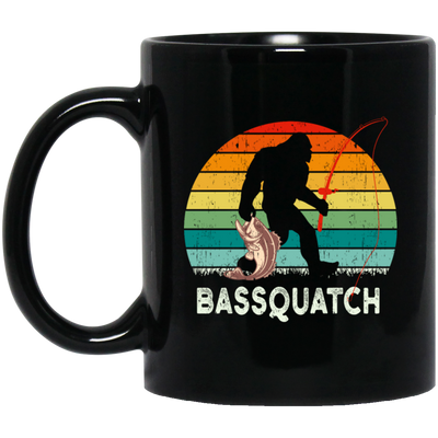 Retro Bass Quatch Angler Fish Vintage Gift For Friend Black Mug